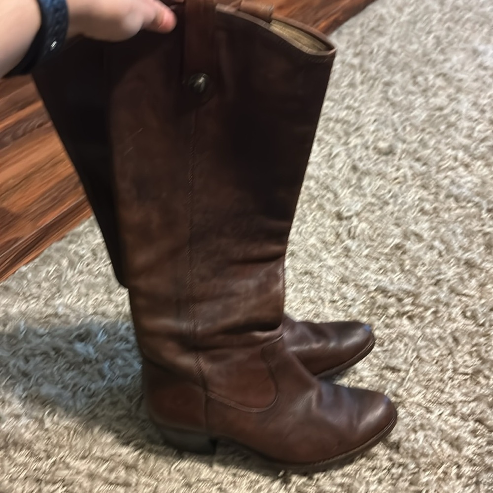 Frye Jackie Women's 6.5 B Tall Riding Boots Brown Brass Frye Button 76575 - Picture 6 of 12